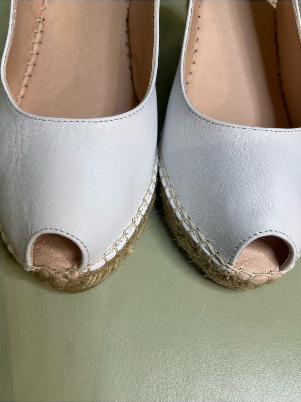 Women’s White Peep-Toe Espadrille Wedges with Slingback - Picture 3 of 7